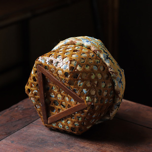 Handmade <b>Bamboo</b> Woven <b>Basket</b> With Embroidered Cloth Cover Jewelry Storage Box Round Yellow Tea Ceremony Accessory - Product Image 2