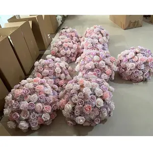 Nueva Bola de flor de Rosa de seda artificial púrpura rosa para decoración de eventos de boda