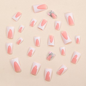 24 pièces/ensemble Ongles à presser blancs en forme de bec de canard, bordure française, avec fleur à cinq pétales et incrustation de diamants, vente en gros A3-04-04 - Product Image 3