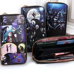 Phone Purse Cool Cartoon The Nightmare Before Christmas Wallet Kids Gift Portable Card Holder Anti-Lost PU Leather Coin Bags