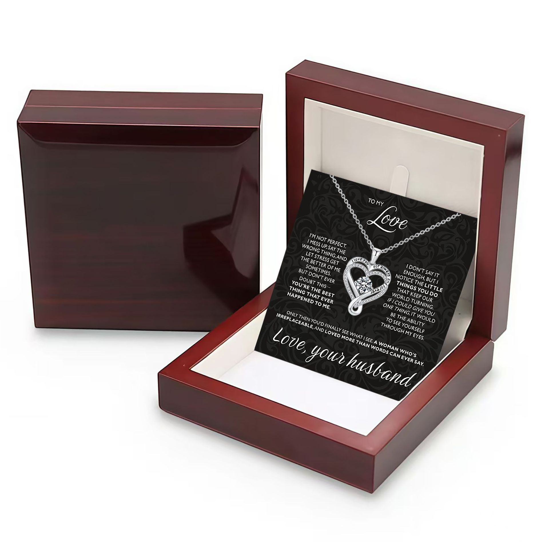 White diamond silver necklace-wooden box