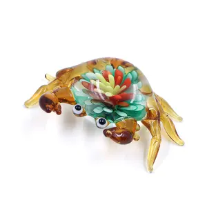 Flower Inside Christmas Sea Crab Animal Glass Carfts Figurine Decor Hand Blow Hanging Ornament