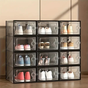 <strong>Foldable</strong> Plastic Transparent <strong>Shoe</strong> Boxes Stackable White Black Home Simple <strong>Shoe</strong> <strong>Rack</strong> - Product Image 1