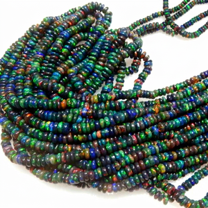 Cuentas de Ópalo Etíope Negro Facetado de Calidad AAA, 17 Pulgadas, Hechas a Mano, Forma Rondelle, Acabado Liso, para Joyería DIY, Cuentas de Ópalo Negro de 4-5MM - Product Image 1