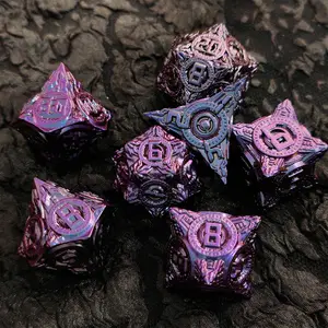Hot Sale Polyhedral Color Changing Spaceship Elements Solid Metal Dice Set Tabletop Board Game RPG Accessories DND Metal Dice Se
