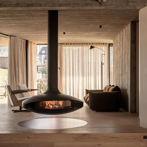 <span class=keywords><strong>Cheminée</strong></span> Bioéthanol Suspendue Murale Moderne Noir Mat pour Intérieur, à Feu Réel, pour Hôtels, Villas et Salons - Product Image 6