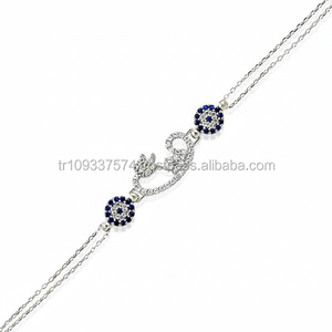 Plaqué or blanc P. Bracelet perlé en argent sterling 925K BSBL059 Design Waw mauvais œil turc pour mariage ou cadeau - Product Image 2