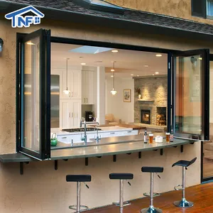 Ventana plegable de aluminio NF, diseño moderno, resistente al agua y al viento, doble cristal