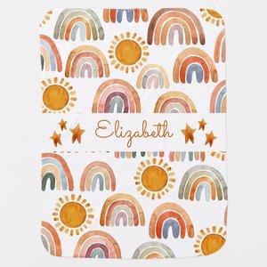 Aquarelle Earthy Boho Arc-en-ciel Nom Bébé Couverture Sherpa Peluche Minky Polaire Jersey - Product Image 2