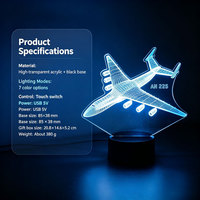 Lámpara de Escritorio LED USB con Control Remoto Táctil, Luz Nocturna 3D de ABS del Avión AN225, Modelo de Aviación Decorativo, Ecológico y Regulable