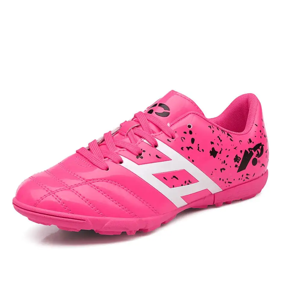 Розовые женские нескользящие износостойкие кожаные футбольные ботинки TF со сломанным шипом