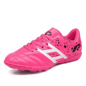 Pink women's TF broken spike anti-skid wear-resistant leather Football boot