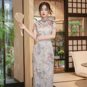 RNSHANGER Vintage Oversize Qipao Cheongsam traditionnel chinois pour femmes en satin imprimé floral Vestidos à fleurs dans le style chinois - Product Image 3