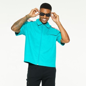 Polo da <span class=keywords><strong>uomo</strong></span> con Logo personalizzabile personale a manica corta con cerniera <span class=keywords><strong>turchese</strong></span> di alta qualità - Product Image 2