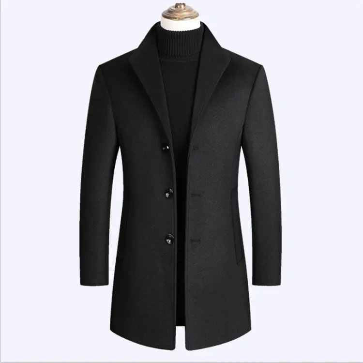 2021 Amazon hot men's warm coat wool fashion trench coat