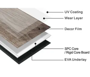 OEM perumahan inti kaku klik rendah Gloss kayu Modern dalam ruangan tahan air vinil lantai lapisan UV vinil lantai perekat diri