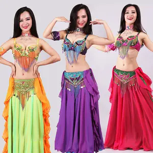 Indian bossimi buikdans kostuum tonen jurk kraal rok sjaal lovertjes fringe dance hip sjaal taille ketting