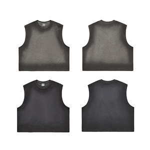 Vêtements de gym d'été personnalisés 100% coton 220 GSM tricoté lavé recadrée sans manches hommes débardeurs Style Vintage anti-rétrécissement - Product Image 3