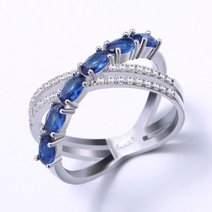 Anello creativo a forma di X con pietra blu per donna, design scintillante intarsiato, gioielli alla moda per tutti i giorni - Product Image 2