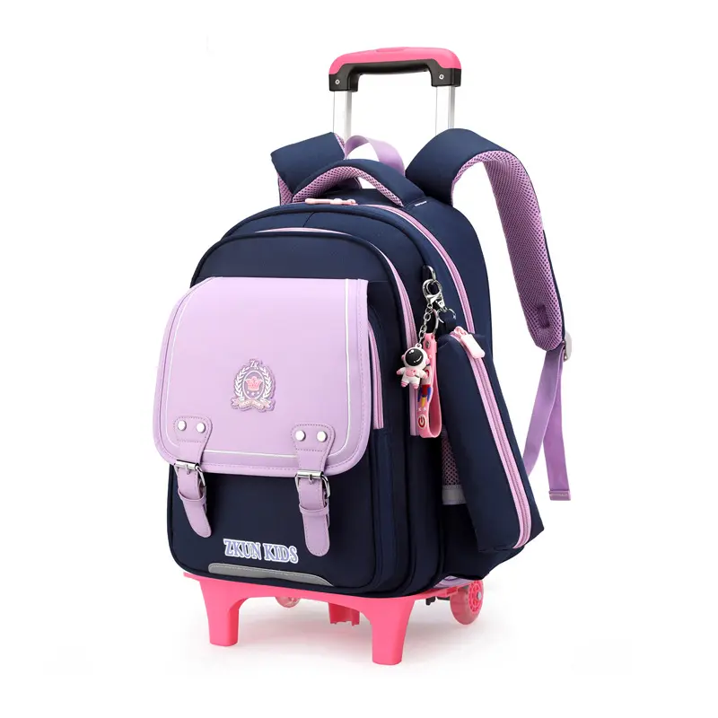 Mochila con ruedas con doble asa para niñas, mochila con ruedas, bolsa de lápices, mochila con ruedas de lentejuelas de longitud ajustable para la escuela