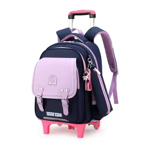 Rolling Backpack Double Handle for Girls Backpack with Wheels Pencil Bag Adjustable Length Sequins Wheeled Backpack for School
