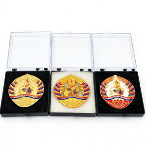 Badges aimantés religieux personnalisés en métal du Cambodge, épingles de revers 3D plaquées or sur le thème du Bouddhisme Shakyamuni, avec boîtes - Product Image 2