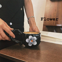 Mug Kopi Keramik Lukis Tangan Gaya Retro Prancis dengan Desain Bunga Estetika Tinggi, Cangkir Hadiah Buatan Cina untuk Sarapan
