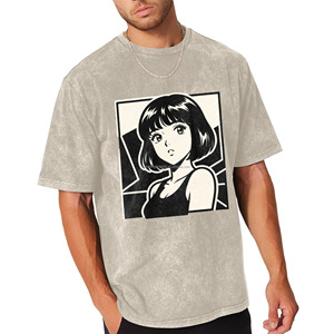 T-shirt Oversize Vintage USA en Coton Délavé à l'Acide avec Imprimé Graphique Fille <span class=keywords><strong>Manga</strong></span> Japonaise Rétro – Style Décontracté Streetwear à Manches Courtes - Product Image 5
