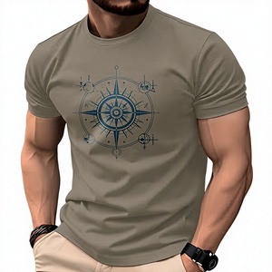 T-shirt 100 % coton pour homme, manches courtes, léger, doux, tricoté, motif géométrique, coupe classique, polyvalent, col basique, décontracté, été - Product Image 3