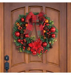 YUELIAN Eco-Friendly 40cm Plastic Artificial Modern <b>Outdoor</b> Christmas Wreath Pine Cones Red Berries Garland Door Mount Xmas - Product Image 4