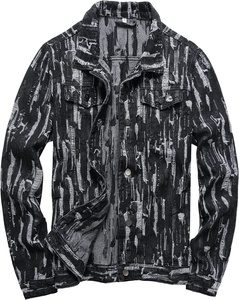 Chodian Chaqueta Vaquera para Hombre, Chaqueta de Mezclilla Masculina a la Moda, Chaqueta Trucker Ajustada Casual Desgarrada - Product Image 4