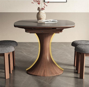 Bắc Âu Hiện Đại Đơn Giản Rock Slab Gấp Bàn Ăn Đặt Cho 6 Óc Chó Gỗ Rắn Cơ Sở Vuông Để Vòng Mở Rộng Bàn Ăn - Product Image 6