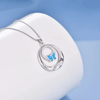 Collier à pendentif papillon opale en argent sterling 925 plaqué rhodium avec double zircon