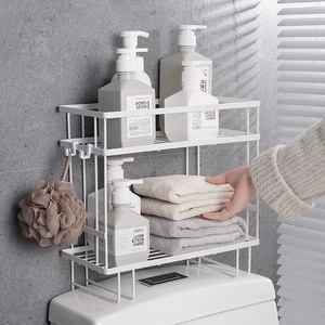 Support de rangement en métal sur les toilettes pour salle de bain sans perceuse Étagère de type debout pour l'écart de siège de toilette pour les outils de nettoyage de vaisselle - Product Image 3