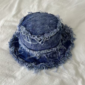 Sombrero de Pescador de Mezclilla con Logotipo Personalizado, Borde Deshilachado, Unisex, Casual, Primavera Verano, Color Sólido - Product Image 2