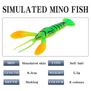 Señuelo de Pesca de Silicona Suave de Ocho Colores, Simulación de Camarón, 8.3cm 5.5g, con Anzuelo Drop Shot, para Topmouth, Culter, Bass y Pez Mandarín - Product Image 3