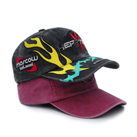Casquette de baseball unisexe non structurée en denim rétro RD BA 0672, 100 % coton, broderie 3D, 6 panneaux, rouge délavé, personnalisable en gros