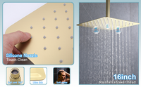 Ensemble de douche thermostatique LED de luxe doré, mural, en laiton, avec pommeau de douche pluie et jets de massage, affichage de la température, haute pression, design moderne