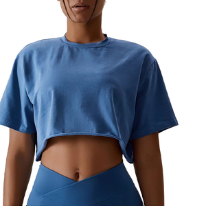 เสื้อครอปท็อปผู้หญิงผ้าฝ้ายเนื้อนุ่มใส่สบายสำหรับฤดูร้อน แขนสั้นทรงโอเวอร์ไซส์ รับสกรีนโลโก้ เสื้อเปล่าสำหรับทำเสื้อครอปท็อป - Product Image 5