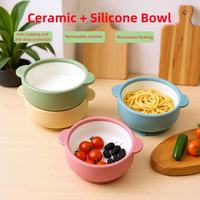 Nouvel Arrivage – Ensemble de Vaisselle en Porcelaine pour Bébé, Assiettes et Bols en Céramique avec Manchon en Silicone, Idéal pour l'Alimentation des Enfants (Vente en Gros)