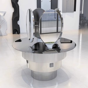 Station de coiffure double face pour 4 personnes avec miroir, comptoir en verre trempé et armoire de rangement LED - Product Image 2