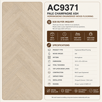 Parquet en bois d'ingénierie multicouche 600x92mm, chevron, chêne frêne blanc, écologique ENF