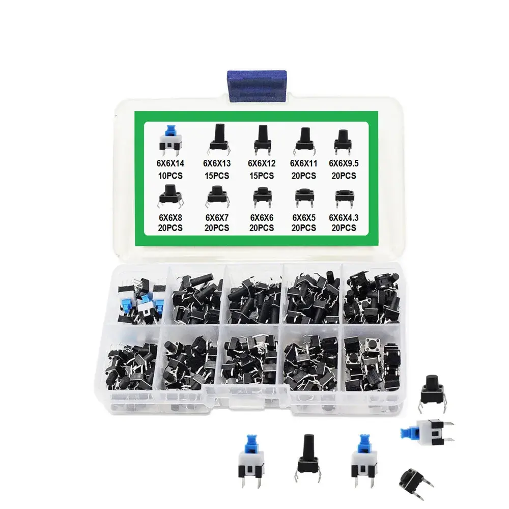 180PCS 10 Type 6*6 Light Micro Touch Switch Set Push Button Switch Kit Assortment Set DIY Tool Accessories 6x6 Keys Tact ON/OFF