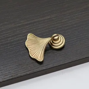 Ginkgo Leaf Zinc Alloy Nordic Modern Simple Gold Chinese Drawer Hidden Button Nightstand Furniture Single-hole Handle