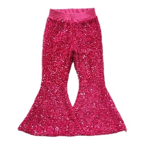 Abbigliamento Vintage ragazza occidentale di alta qualità <span class=keywords><strong>pantaloni</strong></span> a zampa di paillettes <span class=keywords><strong>rosa</strong></span> caldo con manica lunga per la stagione autunnale - Product Image 1