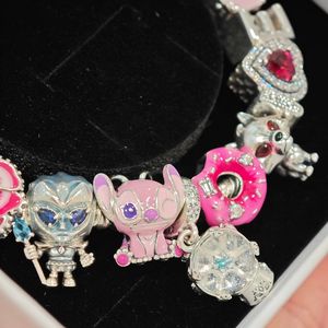 Pulsera <span class=keywords><strong>de</strong></span> Plata 925 con Circonitas, Diseño <span class=keywords><strong>de</strong></span> Donut Rosa, para Mujer, <span class=keywords><strong>de</strong></span> Alta Gama, con Cuentas DIY, Regalo para Fiesta - Product Image 3