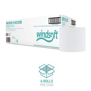 Windsoft 1420 Toallas de cocina blancas de 2 capas 13-1/2 \ "Longitud X 8 \" Ancho Flujo central Rollo de toallas de papel perforado Caja de 6 - Product Image 6