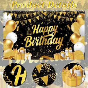 Bannière Joyeux Anniversaire 70,8 <span class=keywords><strong>x</strong></span> <span class=keywords><strong>45</strong></span>,3 pouces, décorations de fond, bannière pailletée noire et dorée, fournitures de fête, fond <span class=keywords><strong>photo</strong></span>, femmes, hommes - Product Image 6