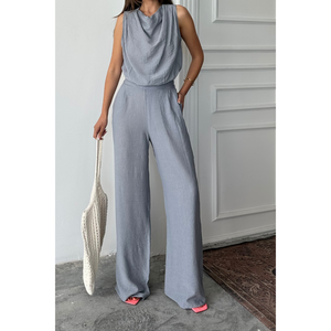 Conjunto de Blusa sin Mangas y Pantalón DegaJe Gris para Mujer, Talla S - Product Image 5