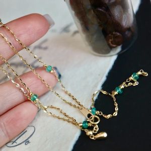 เครื่องประดับมินิมอล Xinfly ของขวัญสุดพิเศษ สร้อยคอทอง 18K ประดับด้วยลูกปัดพลอยธรรมชาติ มรกต และโซ่ทอง 18K - Product Image 2